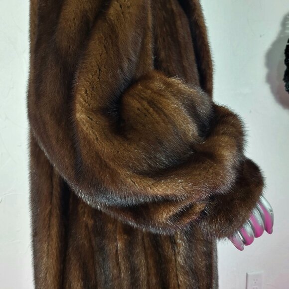 VINTAGE~PLUS 1X/2X~RANCH BROWN MAHOGANY GENUINE REAL FULL LENGTH MINK FUR COAT - Picture 9 of 16